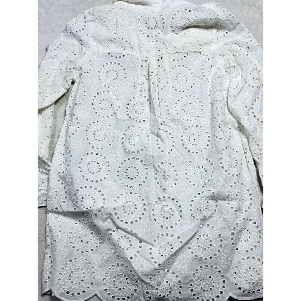 Cartolina Nantucket Joy Coverup Top Sz M White Eyelet Scalloped Hem Embroidery - Picture 8 of 12